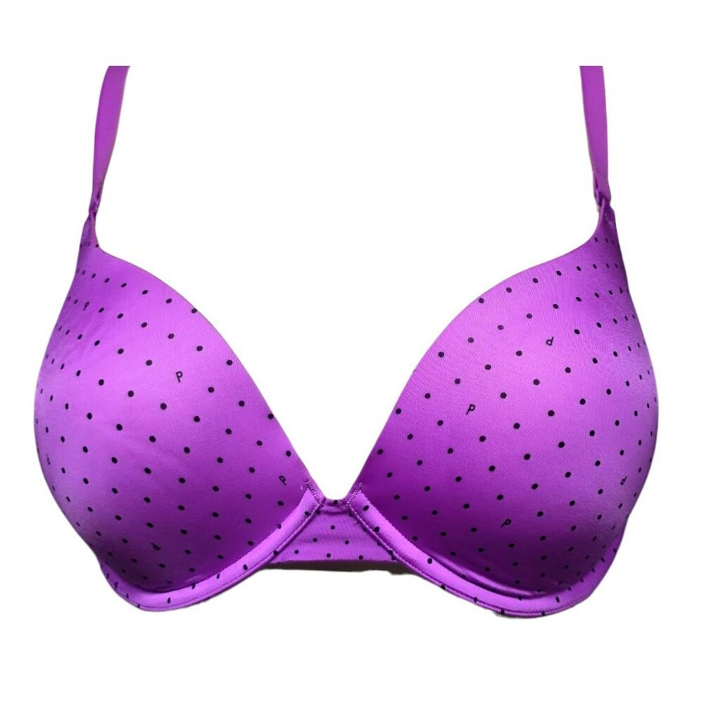 Victoria Secret Love Pink Polka Dot Purple Push-Up Bra 36D Demi Padded T-Shirt